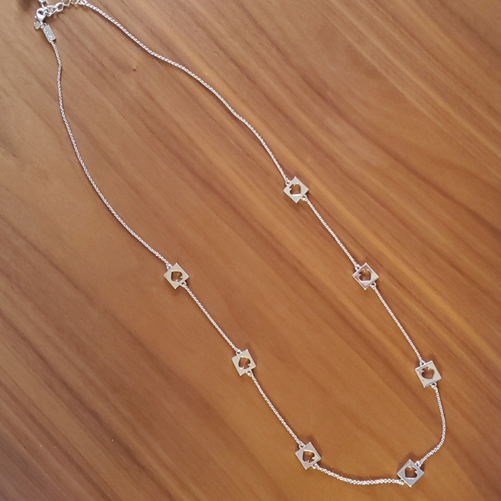 Kate Spade Long Silver Cut Out Spade Necklace